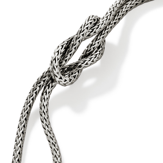 Sterling silver woven knot bracelet design.