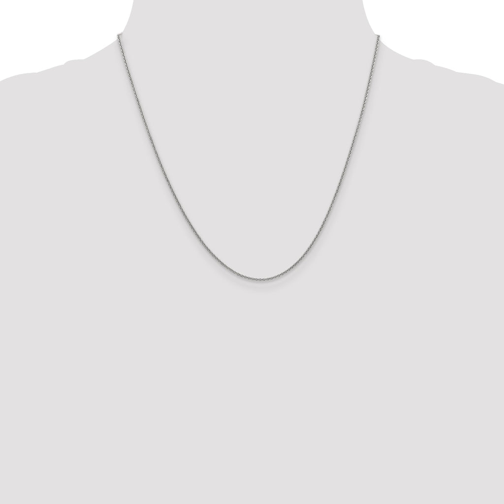 14K white gold cable link chain.