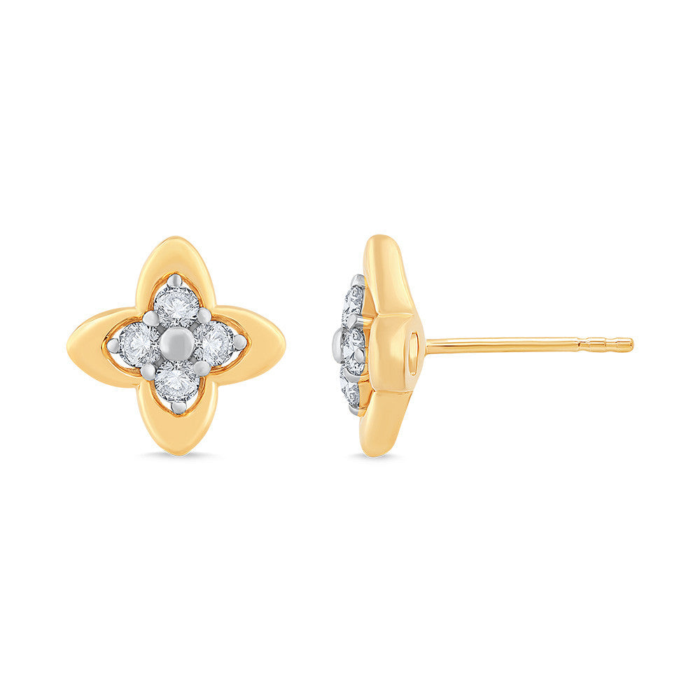 Yellow gold earrings with round diamond cluster.