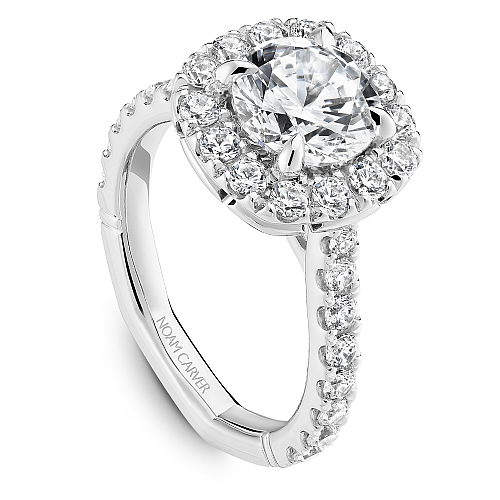 14K white gold halo diamond engagement ring, 1.28ctw.