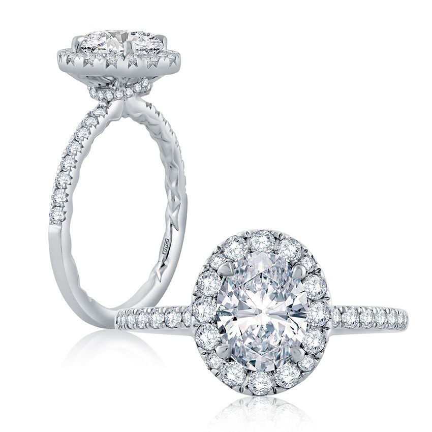 Halo diamond ring in white gold.