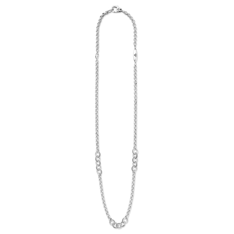 Sterling silver fancy link chain necklace.