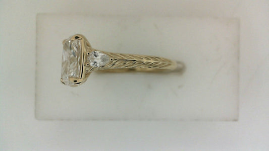 ReMARKable Designs Side-Stone Lab-Grown Diamond Complete Engagement Ring in 14 Karat Yellow Gold with 2.02ct Elongated Cushion Center Lab-Grown Diamond, Color: F, Clarity: VVS2