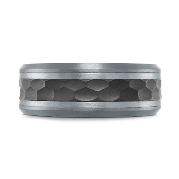 Tantalum white-black carved men's band.