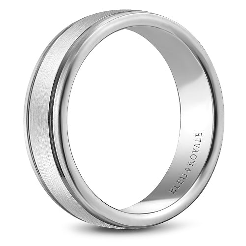 14K white gold band, carved satin finish.
