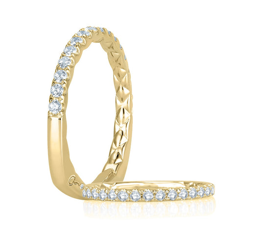 14K white gold band with diamonds.