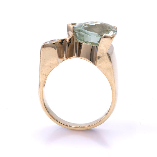 ReMARKable Estate Color Gemstone Ring in 14 Karat Yellow Gold with 1 Trillian Prasiolite 12.27mm-12.27mm