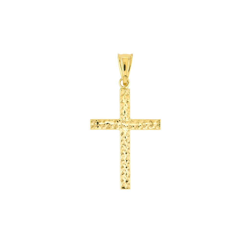 Textured 14K yellow gold cross pendant.