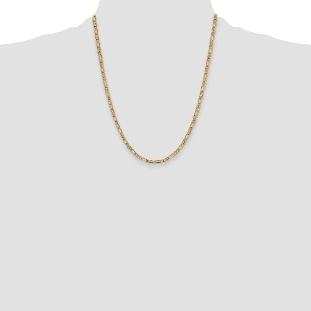 14K white-yellow gold Figaro chain necklace.