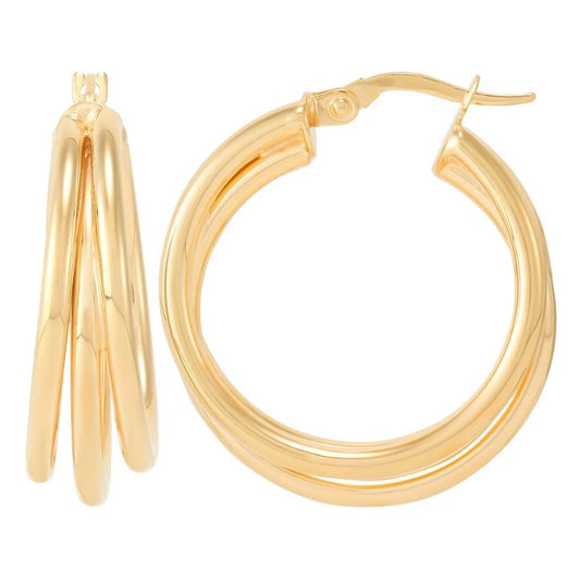 14K yellow gold large hoop earrings.