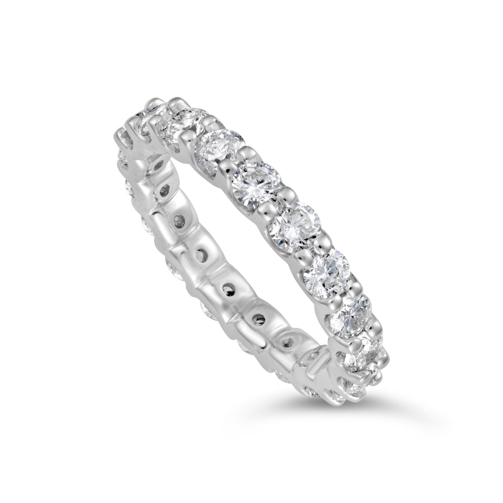14K white gold band with round diamonds.