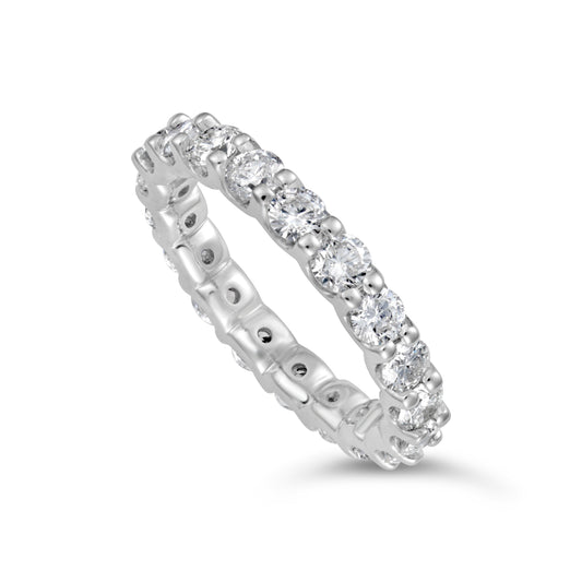 14K white gold band with round diamonds.