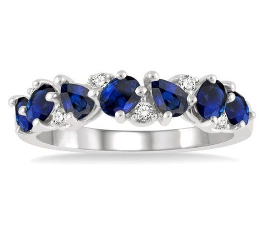 Sapphire and diamond band in white gold.