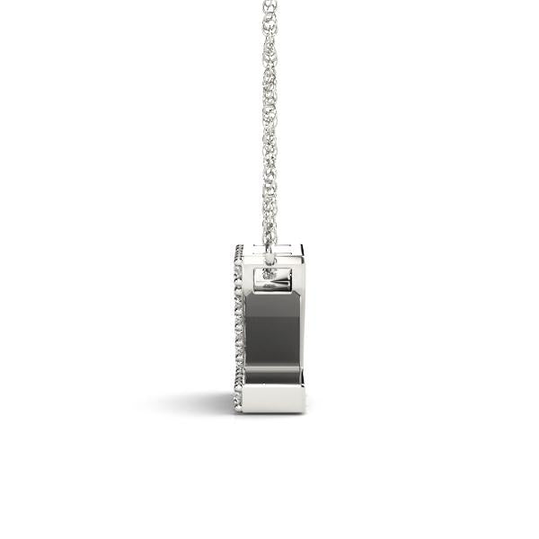 Side view of diamond pendant necklace.