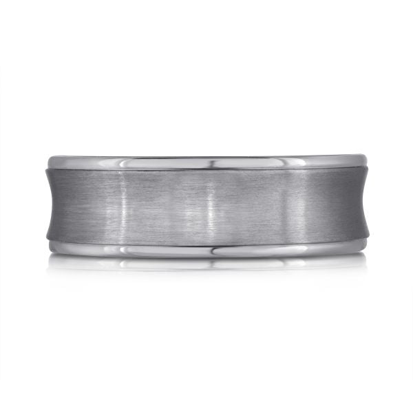 Tantalum grey carved band, satin-wire brushed finish.