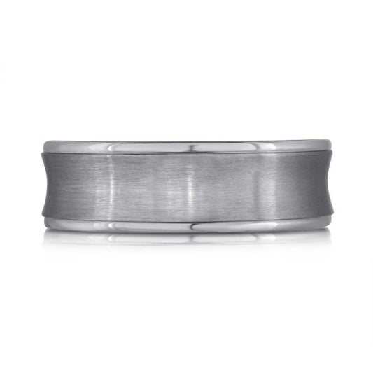 Tantalum grey carved band, satin-wire brushed finish.