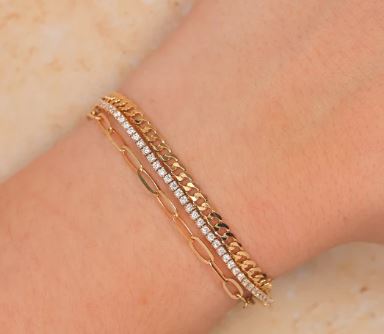 Multi-strand yellow gold diamond bracelet.