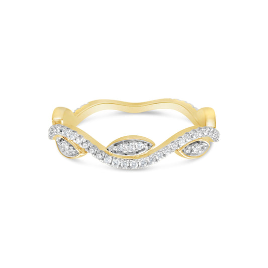 Yellow gold band with wavy diamond design.