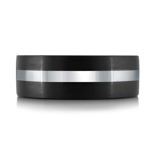 Tantalum carbon fiber band, black and grey.