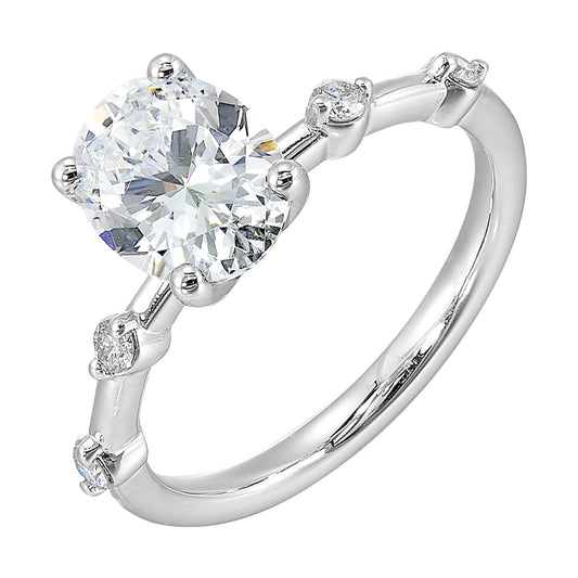 14K white gold ring with round diamonds.
