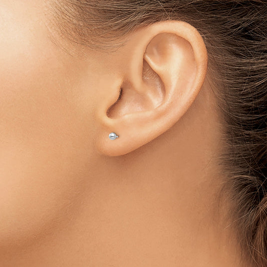 14K white gold stud earrings worn.