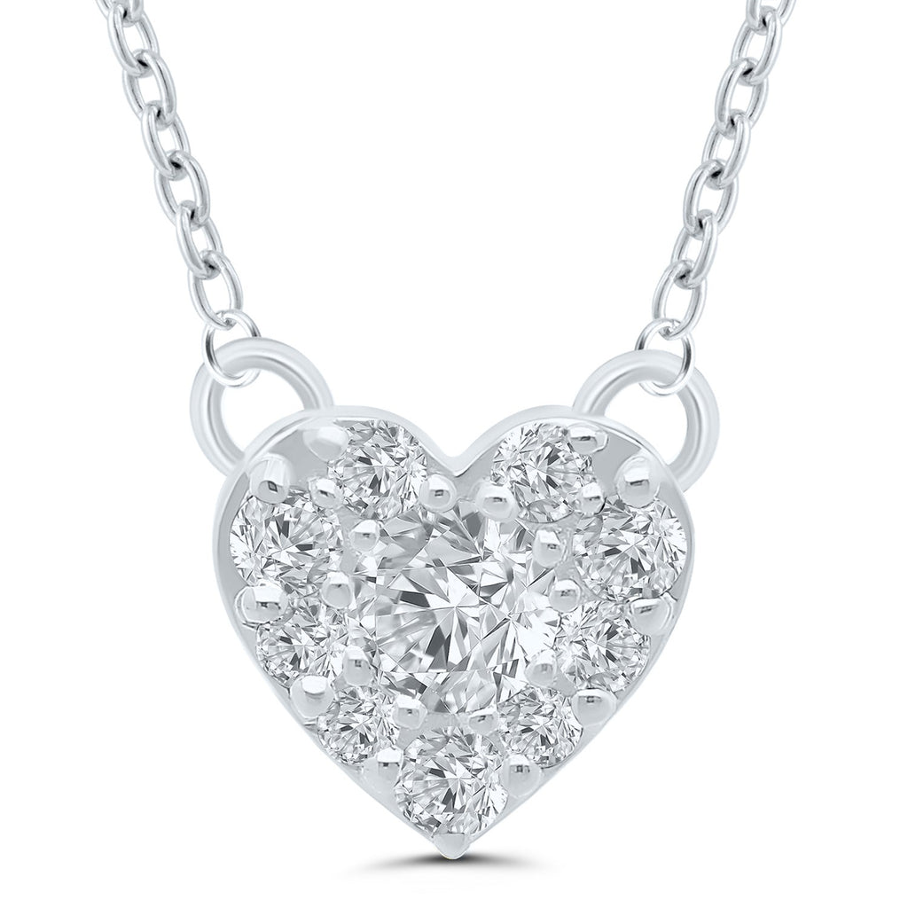 Heart-shaped necklace with diamonds in white gold.