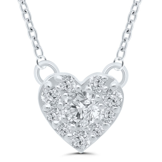 Heart-shaped necklace with diamonds in white gold.