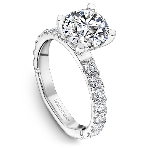 14K white gold ring with round diamonds.