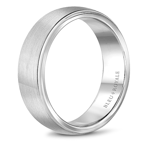 14K white gold carved satin-finished band.