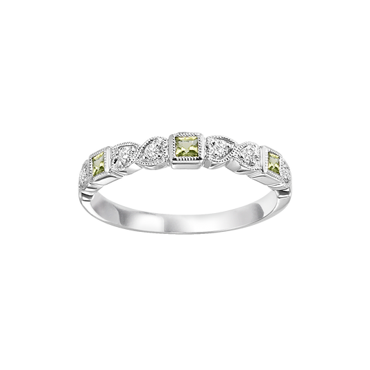 10K white gold band with peridot stones.