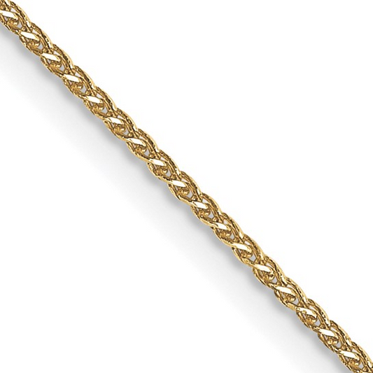 Diamond cut wheat chain, 14K yellow gold.