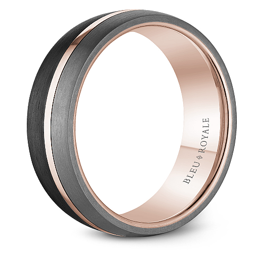Carbon fiber grey rose gold carved band.