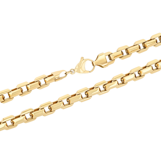 Yellow stainless steel fancy link chain.