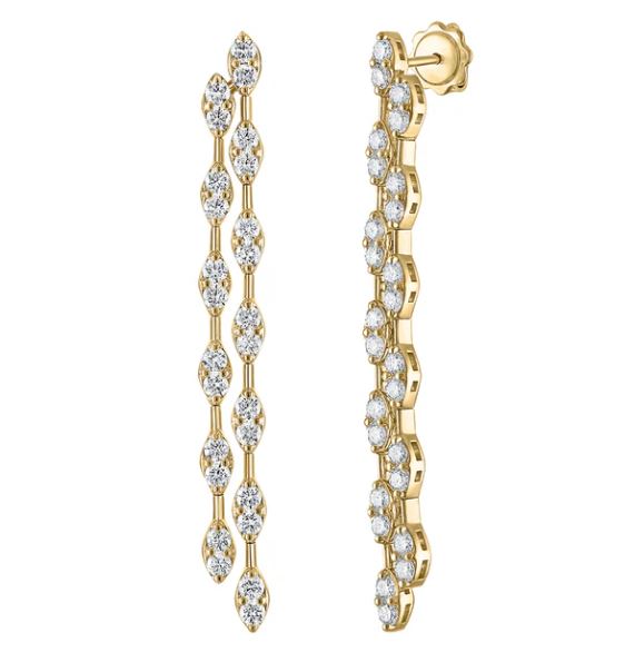 Diamond earrings in yellow gold, round stones.