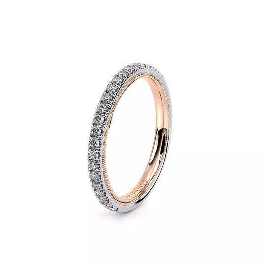 White and rose gold diamond wedding band.