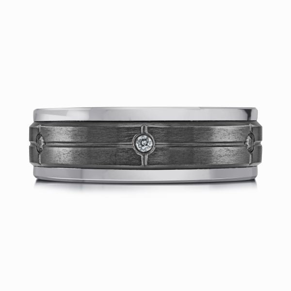 Tantalum band with round diamond accents.
