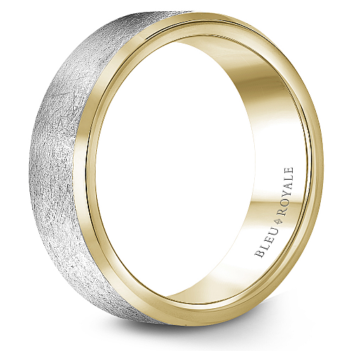 14K white-yellow gold carved band, polished finish.
