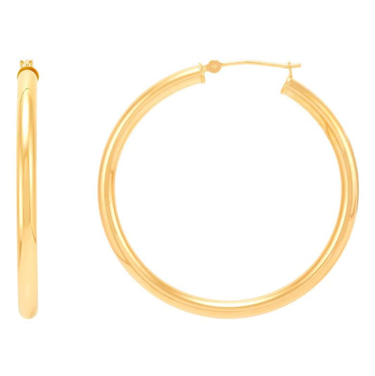 14K yellow gold large hoop earrings.