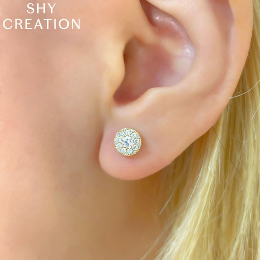 14K yellow gold diamond stud earrings.