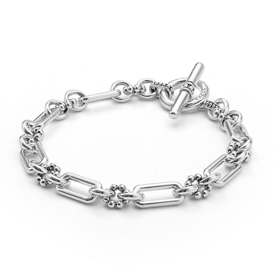 Sterling silver paperclip bracelet with toggle clasp.