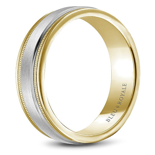 14K white yellow gold carved band