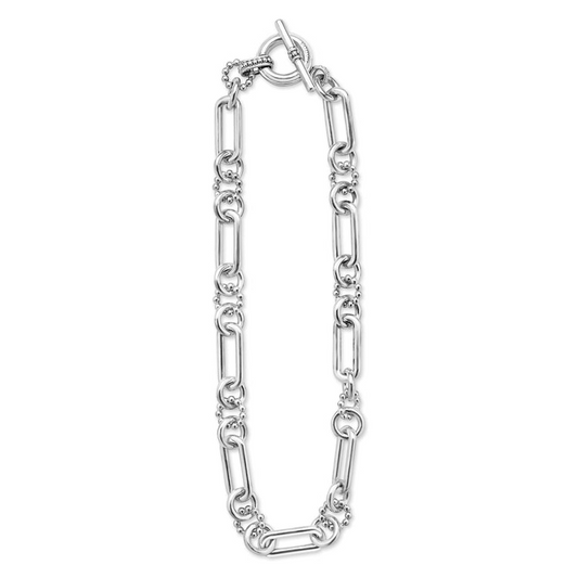 Sterling silver fancy link chain necklace.