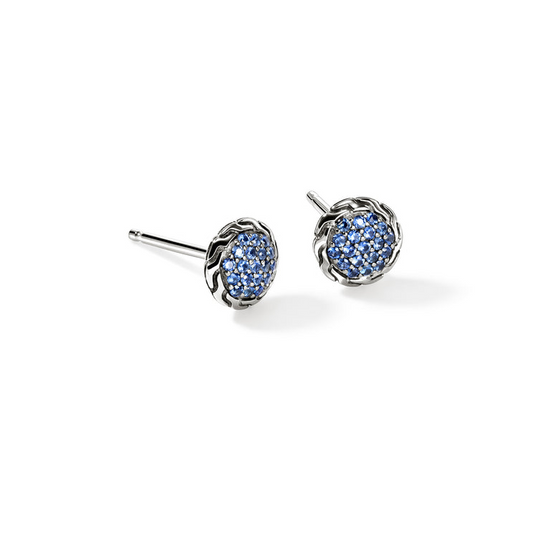 Blue gemstone stud earrings in sterling silver.