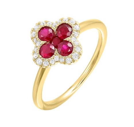 Ruby and diamond ring in yellow gold.