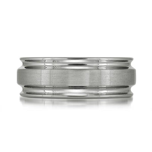 Tungsten Carbide grey carved men's band.