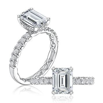 14K white gold ring with accent diamonds.