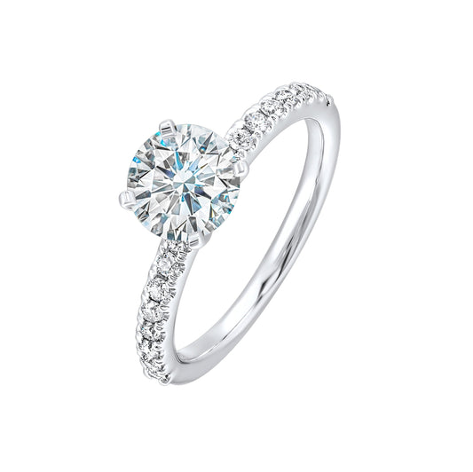 14K white gold ring with round diamonds.