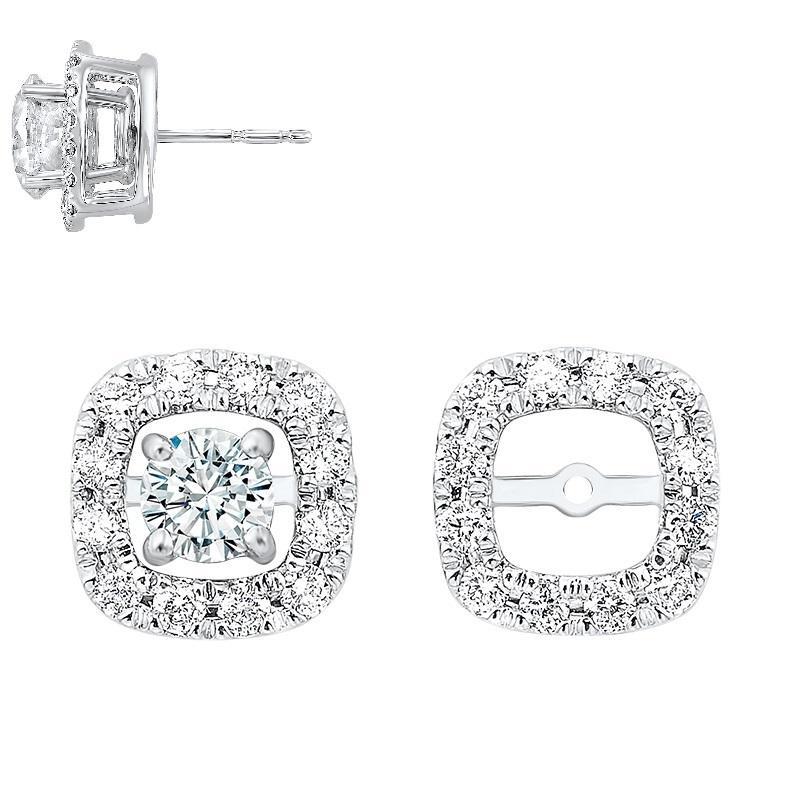 14K white gold diamond jacket earrings.