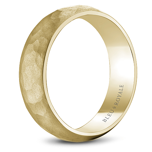 14K yellow gold hammered carved band.