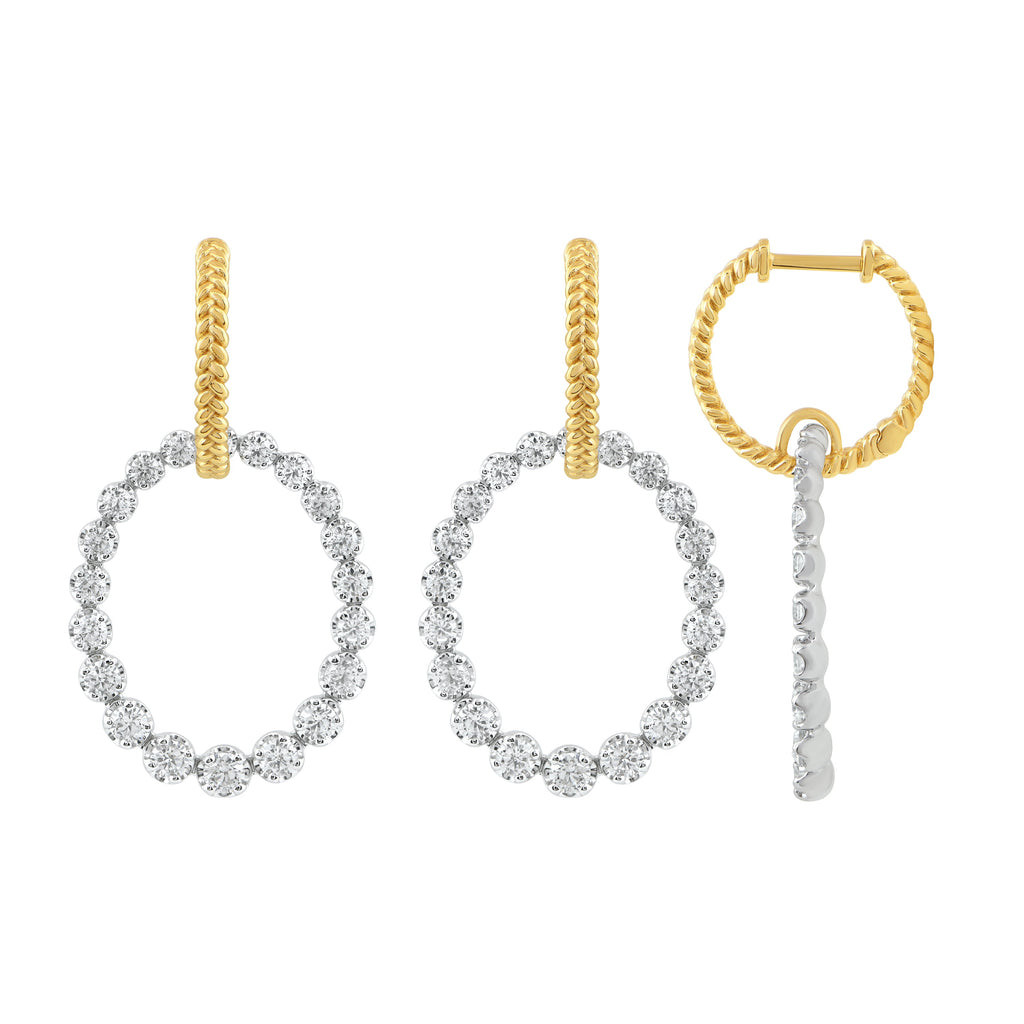 Dangle earrings, round diamonds, white-yellow gold.